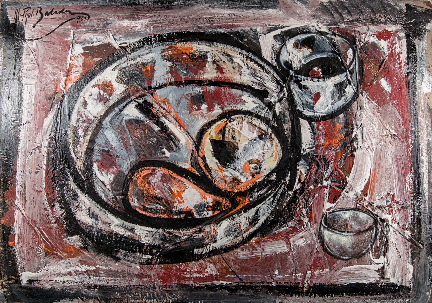 Manel Pujol Baladas | "Con un par de pimientos" | Mixta y Collage sobre Lienzo (1992) | Colección de 18 Obras Certificadas