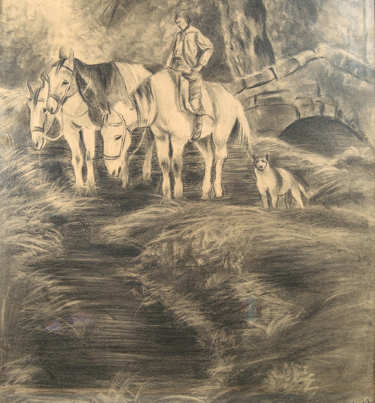 Atribuido a Celestí Galcerán i Carrer | Paisaje Pastoral de Gran Formato | Dibujo Museístico a Carboncillo