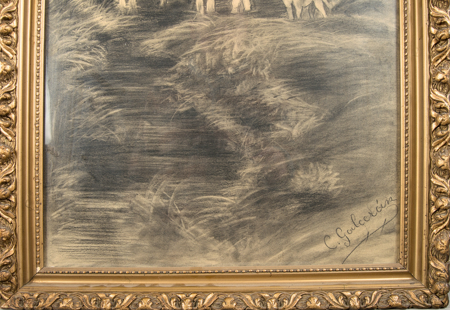 Atribuido a Celestí Galcerán i Carrer | Paisaje Pastoral de Gran Formato | Dibujo Museístico a Carboncillo