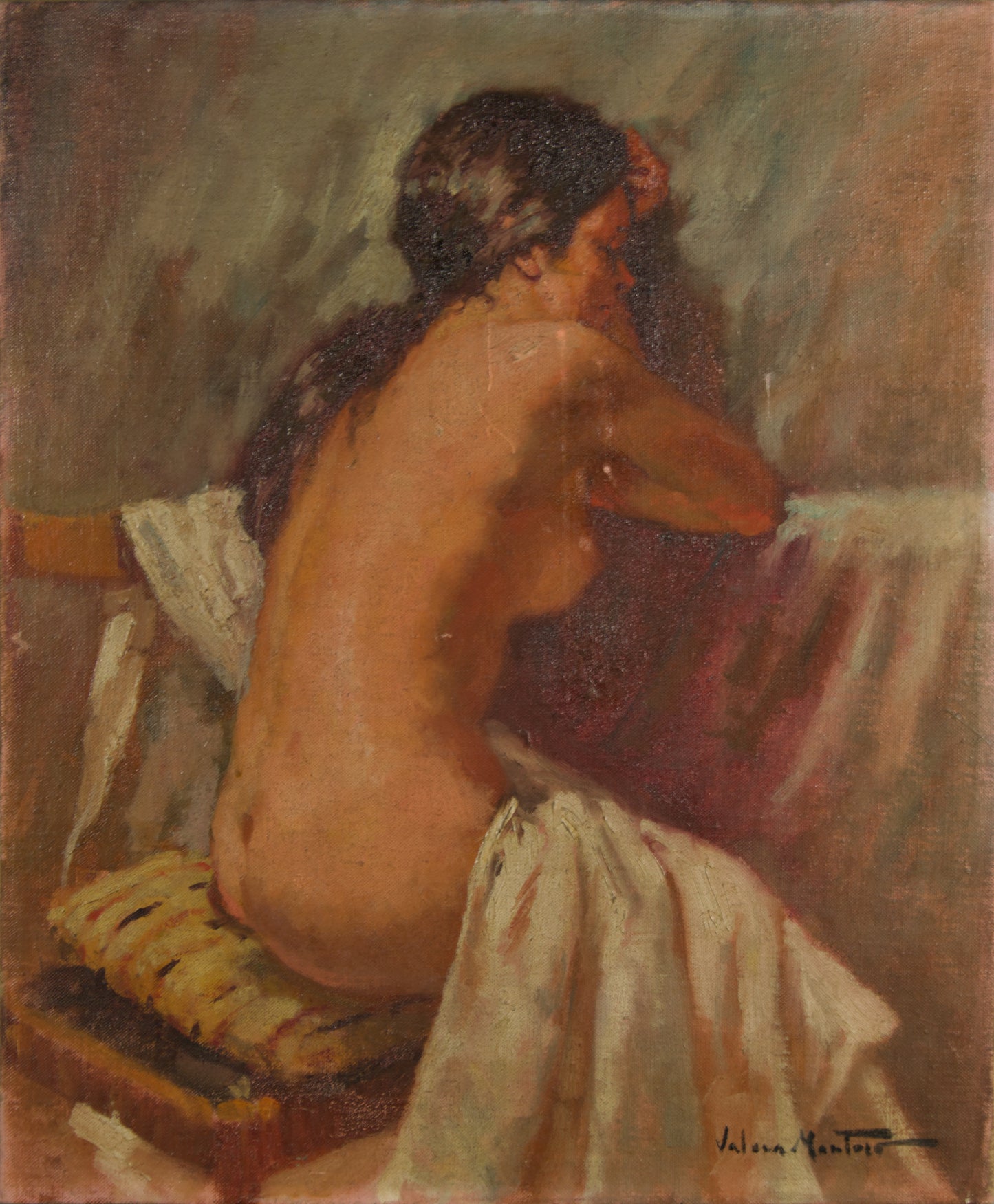 Juan Valera Montoro | Desnudo Femenino de Espaldas | Óleo Original sobre Lienzo