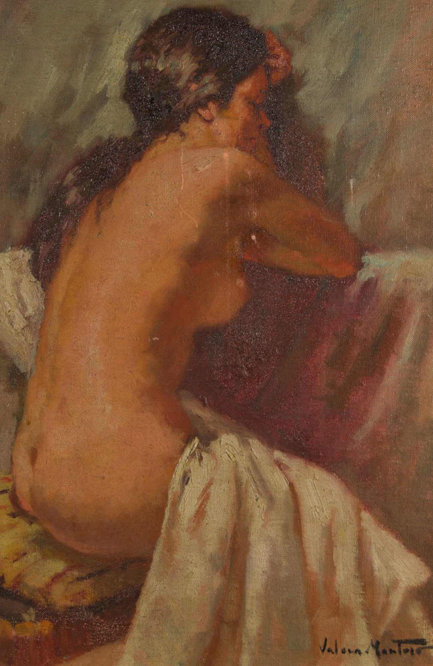 Juan Valera Montoro | Desnudo Femenino de Espaldas | Óleo Original sobre Lienzo