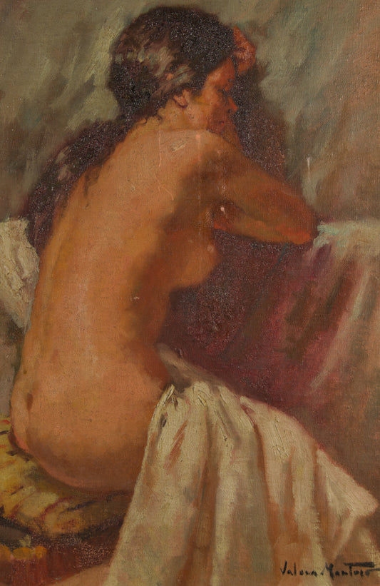 Juan Valera Montoro | Desnudo Femenino de Espaldas | Óleo Original sobre Lienzo