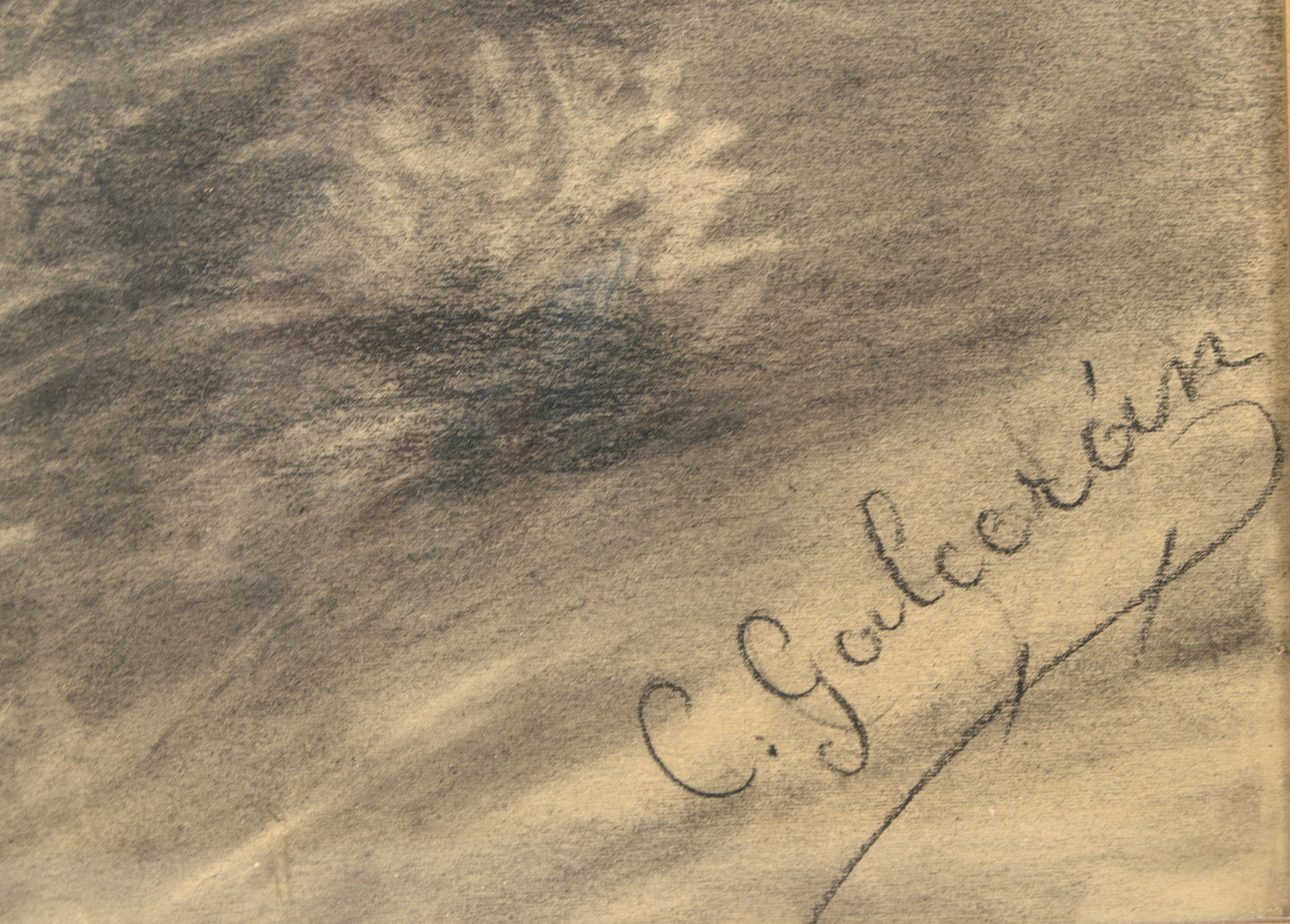 Atribuido a Celestí Galcerán i Carrer | Paisaje Pastoral de Gran Formato | Dibujo Museístico a Carboncillo