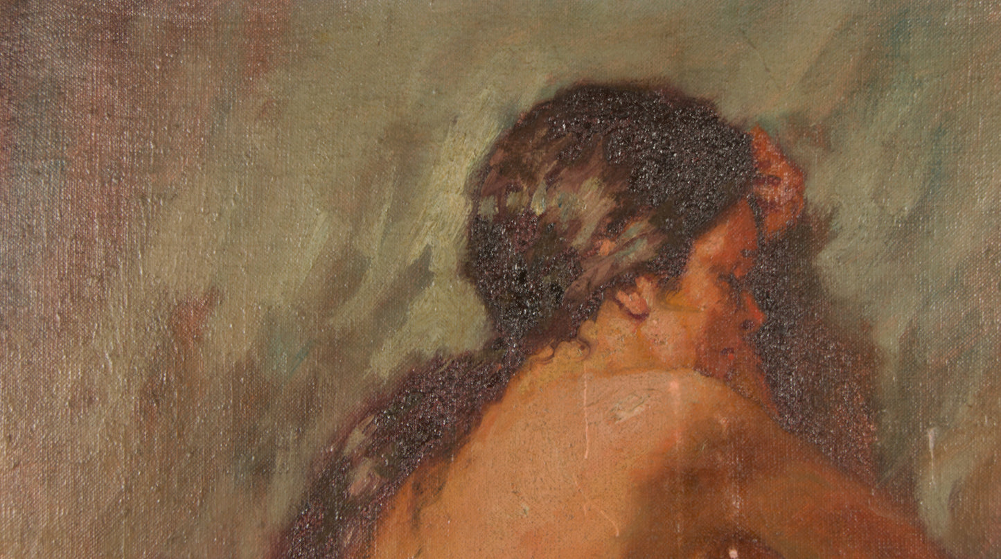 Juan Valera Montoro | Desnudo Femenino de Espaldas | Óleo Original sobre Lienzo
