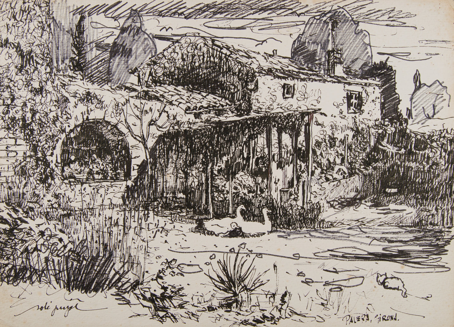 JOSEP SOLÉ PUJOL | MASÍA EN PALERA: ARQUITECTURA DEL TERRITORIO | PAISAJISMO CATALÁN | TINTA SOBRE PAPEL