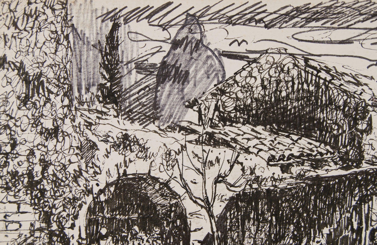 JOSEP SOLÉ PUJOL | MASÍA EN PALERA: ARQUITECTURA DEL TERRITORIO | PAISAJISMO CATALÁN | TINTA SOBRE PAPEL
