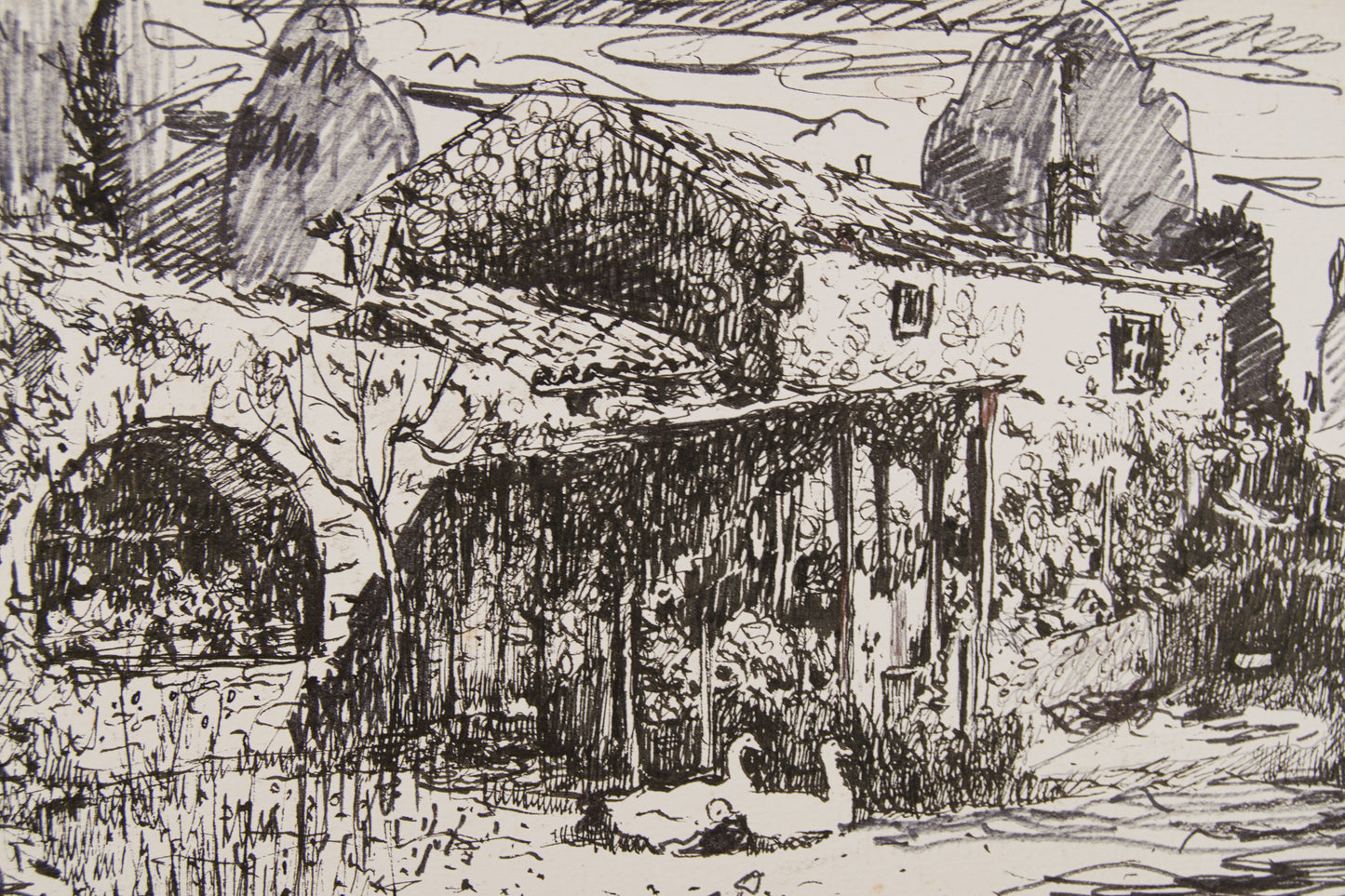 JOSEP SOLÉ PUJOL | MASÍA EN PALERA: ARQUITECTURA DEL TERRITORIO | PAISAJISMO CATALÁN | TINTA SOBRE PAPEL