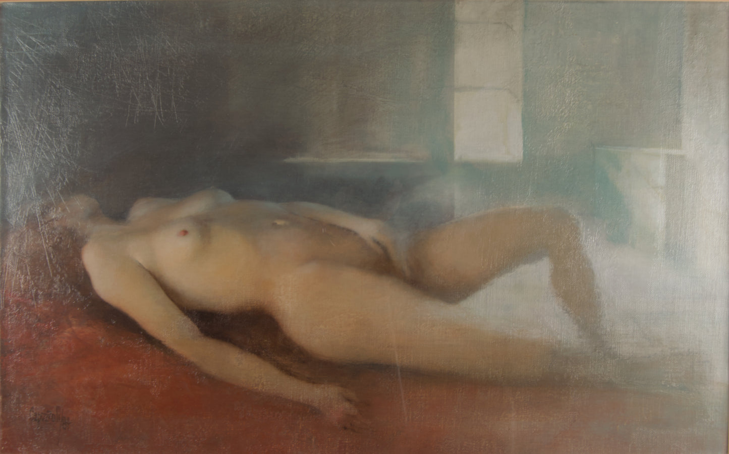 GLAUCO CAPOZZOLI | WEIBLICHER AKT IN DER DÄMMERUNG | RIO DE LA PLATA FIGURIERUNG | ÖL AUF LEINWAND