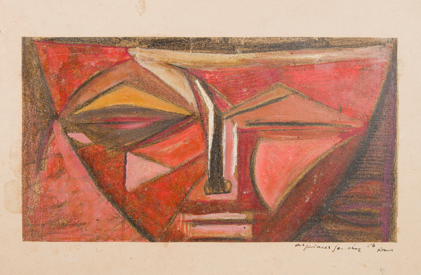 Humberto Jaimes Sánchez | Rostro Cubista, Roma 1954 | Óleo sobre Papel