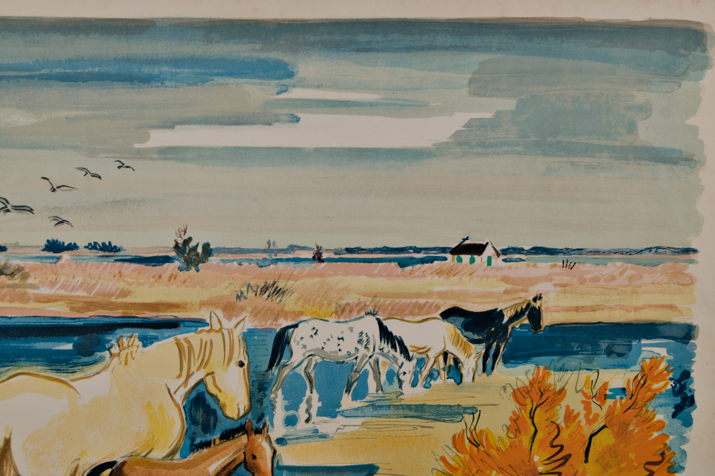 YVES BRAYER | CABALLOS EN LA CAMARGA | FIGURACIÓN FRANCESA | LITOGRAFÍA A COLOR