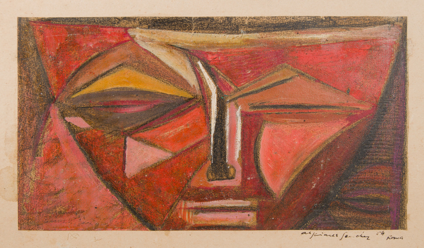 Humberto Jaimes Sánchez | Rostro Cubista, Roma 1954 | Óleo sobre Papel
