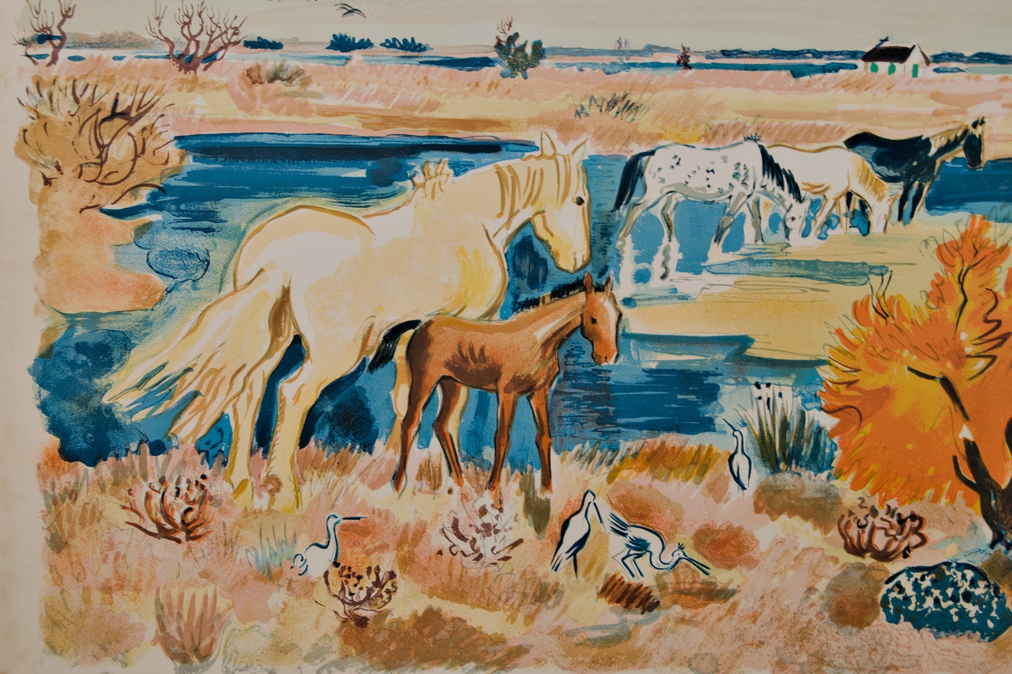 YVES BRAYER | CABALLOS EN LA CAMARGA | FIGURACIÓN FRANCESA | LITOGRAFÍA A COLOR
