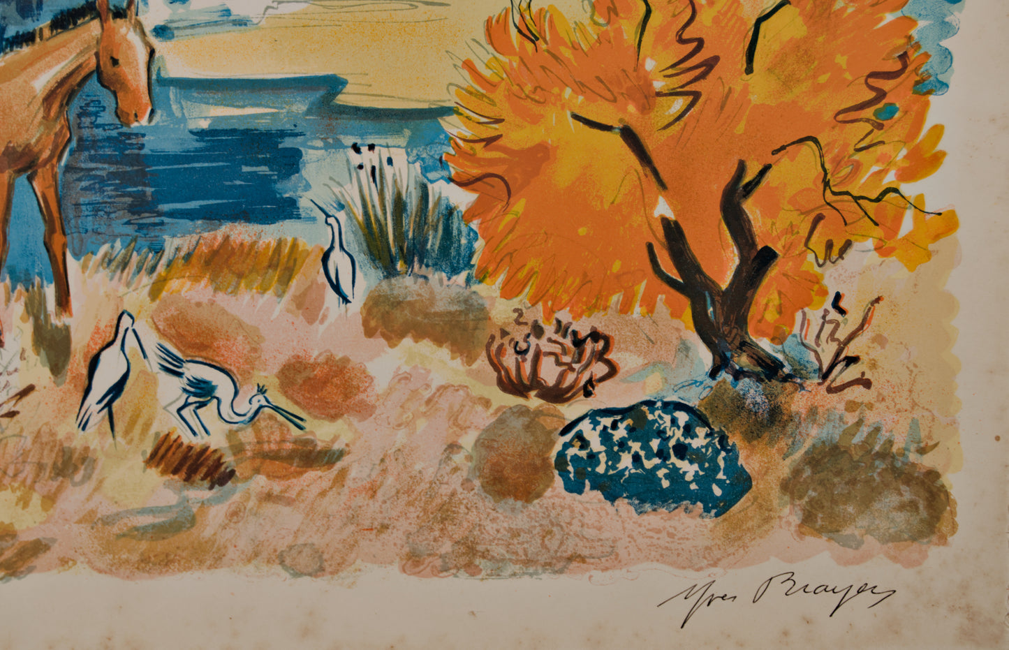 YVES BRAYER | CABALLOS EN LA CAMARGA | FIGURACIÓN FRANCESA | LITOGRAFÍA A COLOR