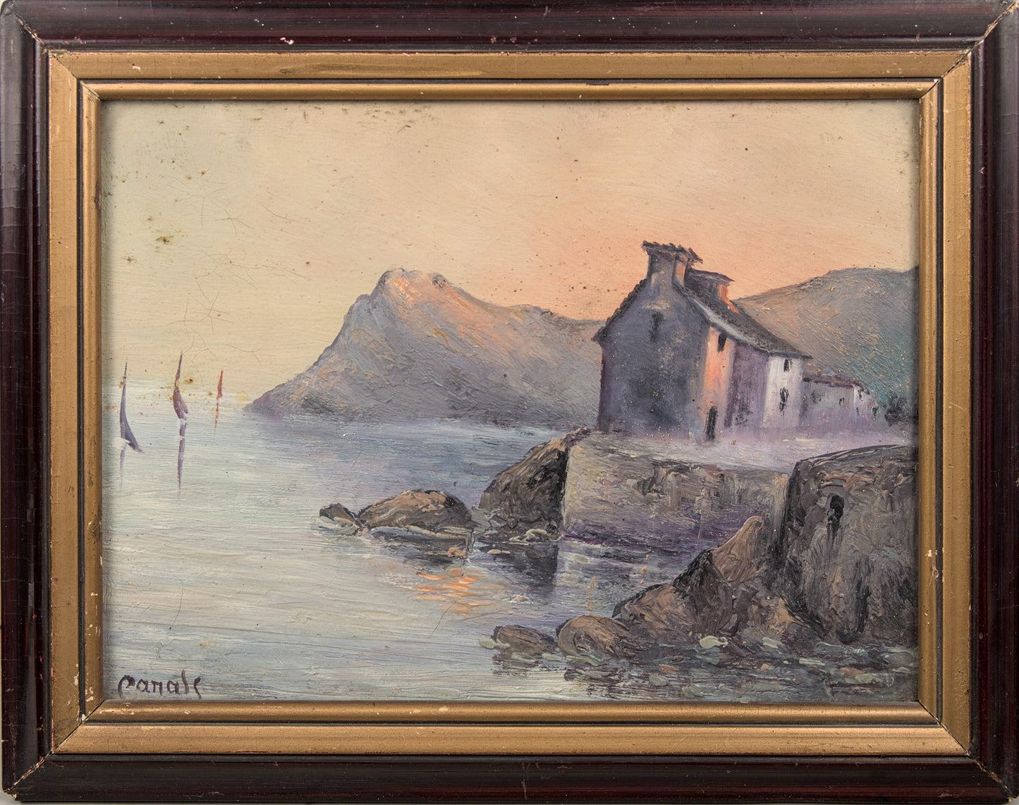 Canals | Paisaje Costero al Crepúsculo | Óleo Escuela Catalana | Finales S. XIX