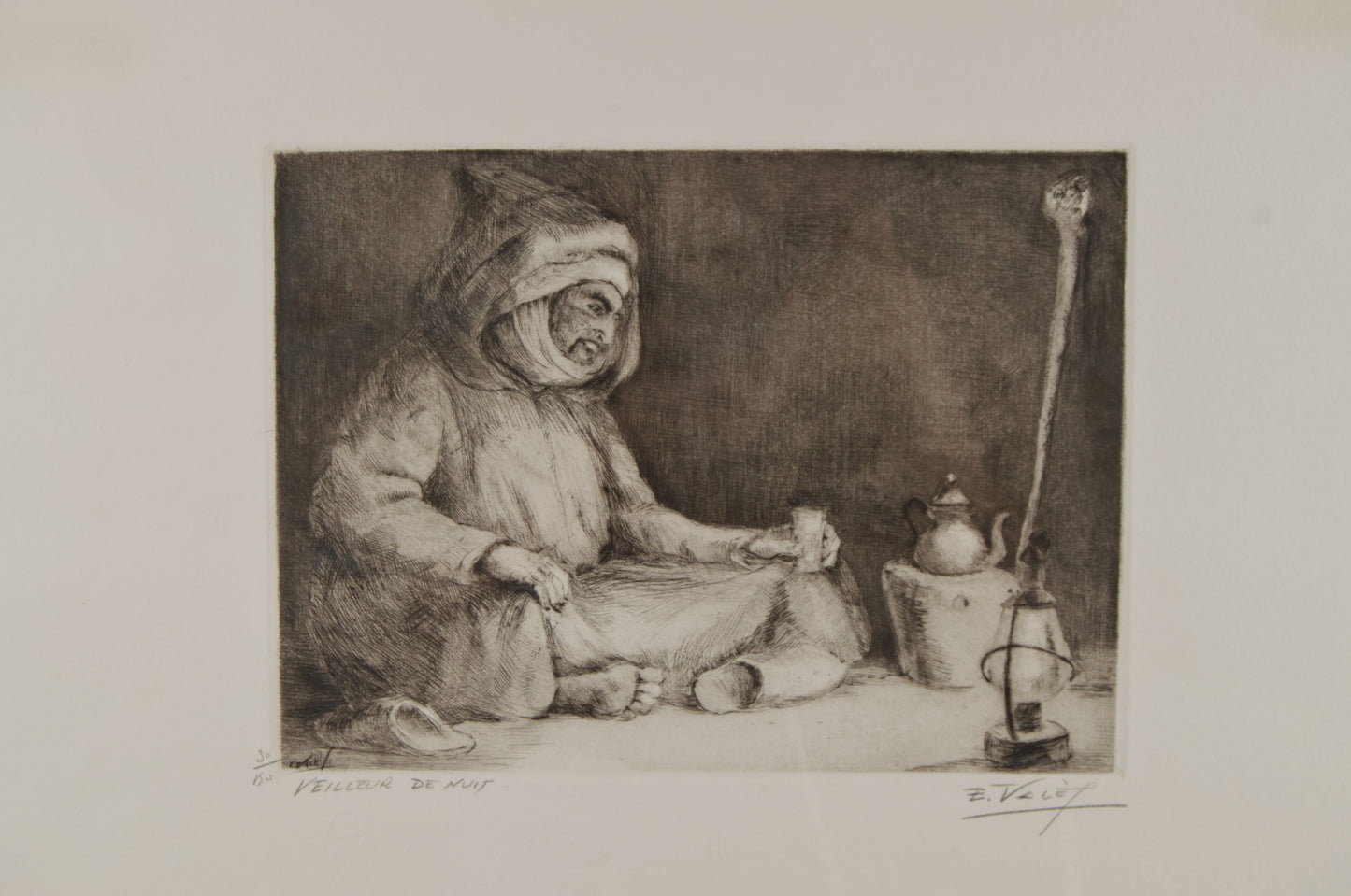 EDMOND VALÈS | VEILLEUR DE NUIT (EL VIGILANTE NOCTURNO) | ORIENTALISMO | GRABADO AL AGUAFUERTE