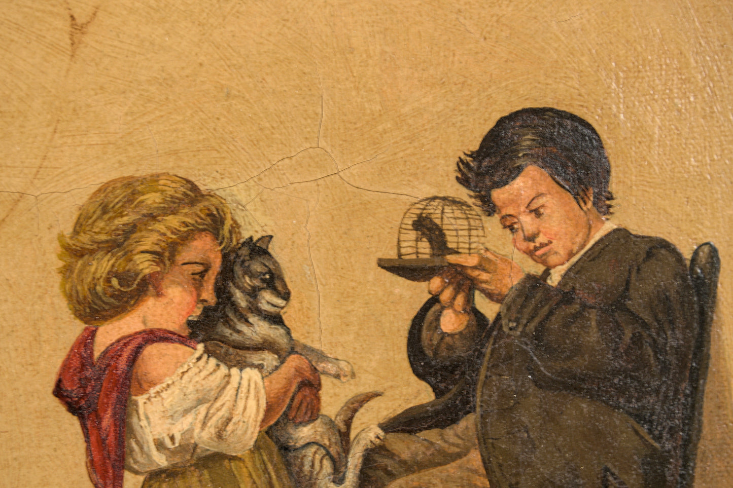 J. Bergier | Escena Costumbrista Infantil con Mascotas | Óleo sobre Lienzo
