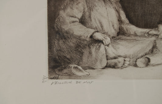 EDMOND VALÈS | VEILLEUR DE NUIT (EL VIGILANTE NOCTURNO) | ORIENTALISMO | GRABADO AL AGUAFUERTE