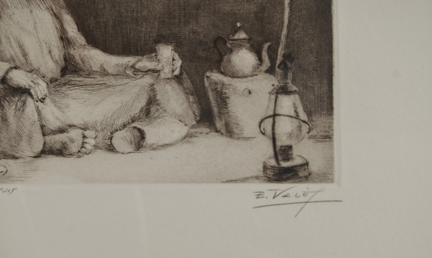 EDMOND VALÈS | VEILLEUR DE NUIT (EL VIGILANTE NOCTURNO) | ORIENTALISMO | GRABADO AL AGUAFUERTE