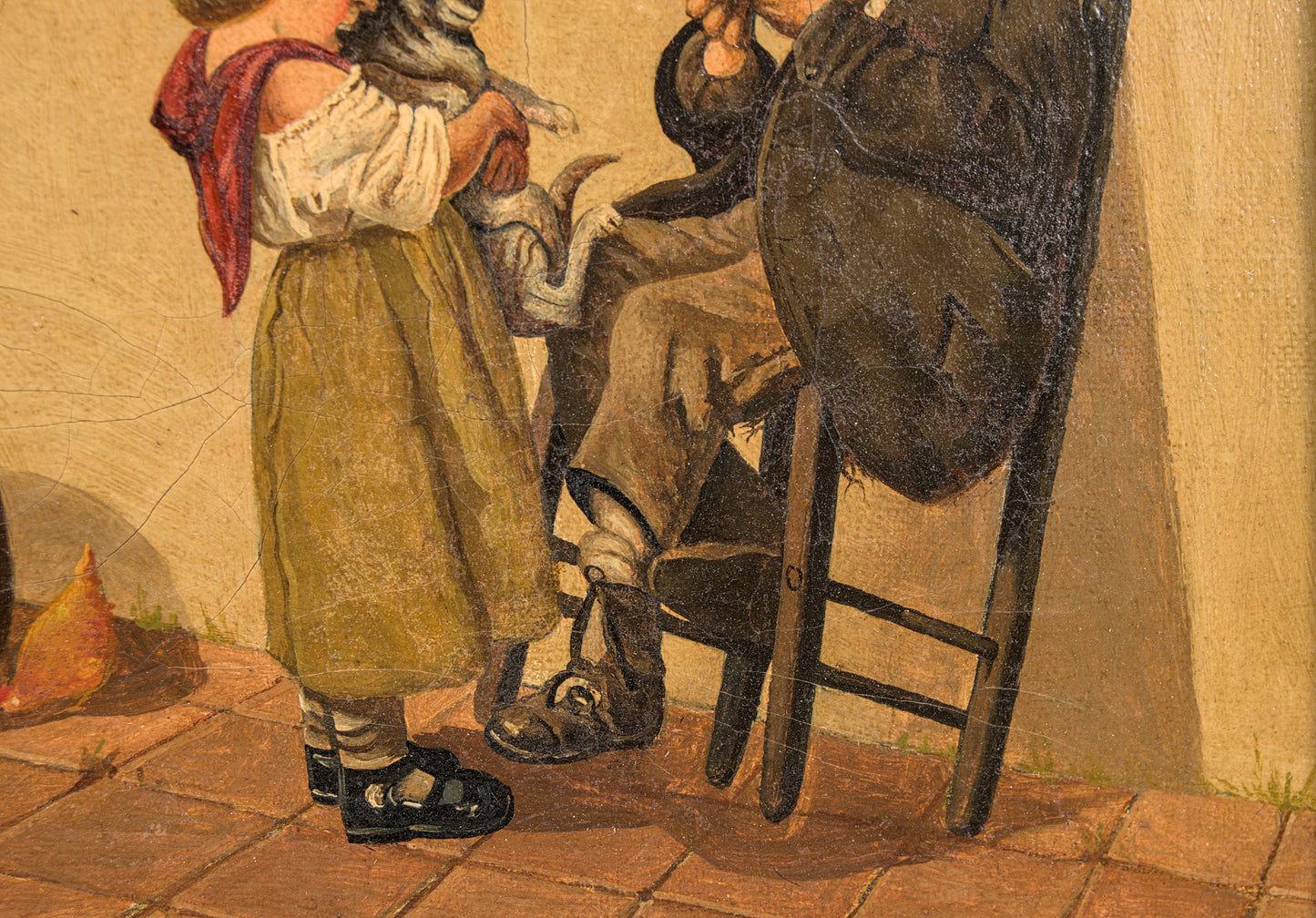 J. Bergier | Escena Costumbrista Infantil con Mascotas | Óleo sobre Lienzo