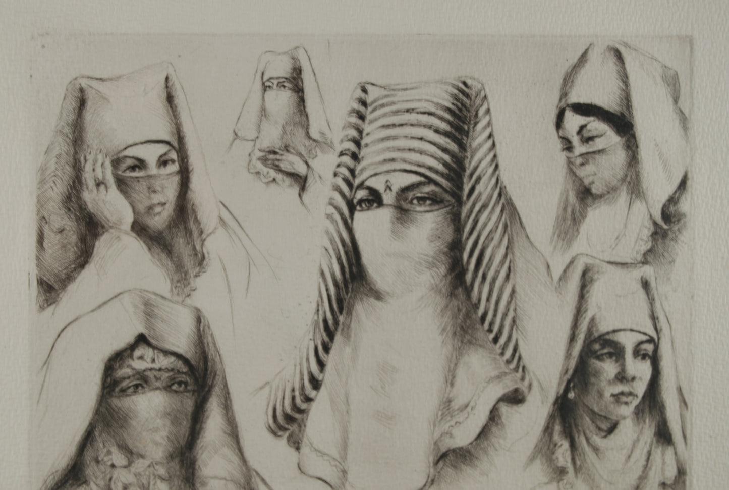 EDMOND VALÈS | LITHAMS (MUJERES VELADAS) | ORIENTALISMO ETNOGRÁFICO | GRABADO A PUNTA SECA