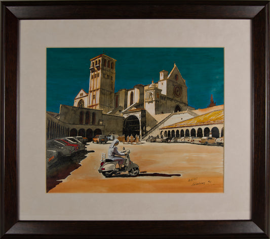 RICARD CALVO DURAN | ITALIAN COSTUMBRISM ​​IN ASSISI | URBAN ILLUSTRATION | MIXED MEDIA ON PAPER
