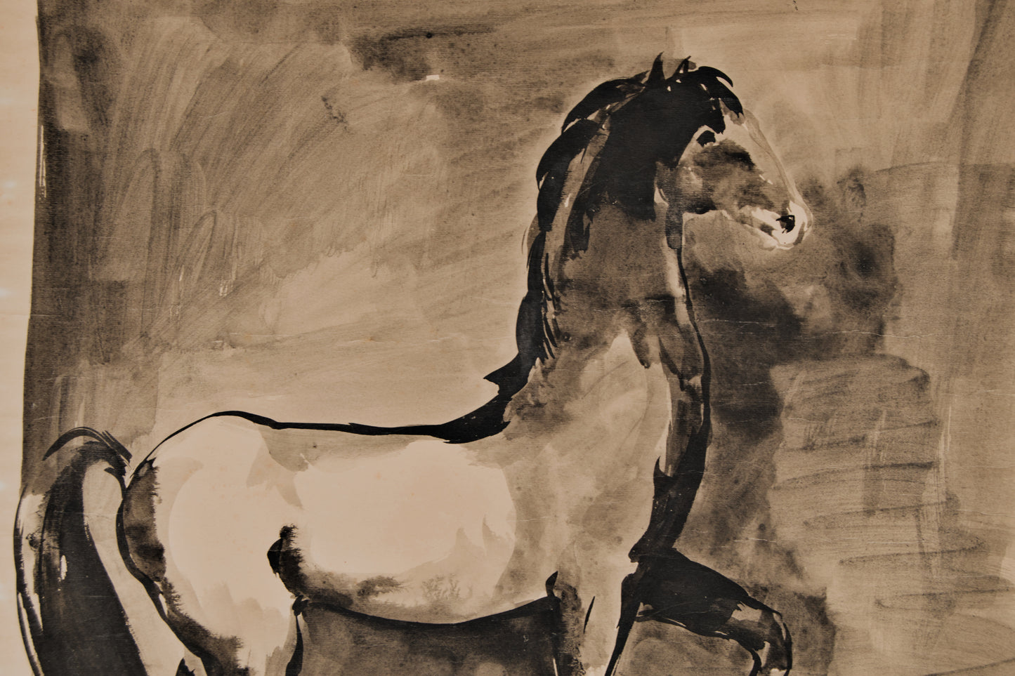 JOSÉ MIGUEL SERRANO | CABALLO EN "CORVETA" (ESTUDIO DE MOVIMIENTO) | ESCUELA DE PARÍS | CARBONCILLO SOBRE PAPEL