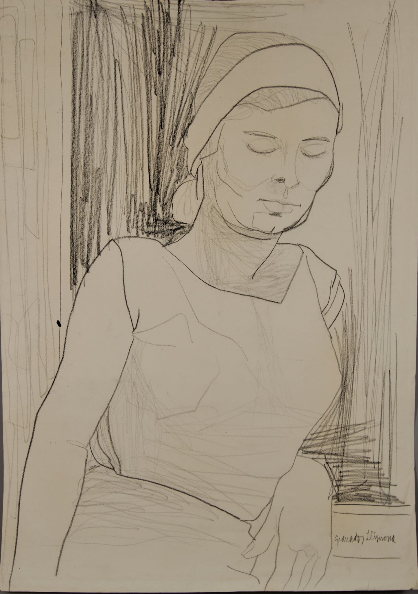 Joan Granados Llimona | Mujer en Calma (Estudio del Natural) | Dibujo Original a Lápiz