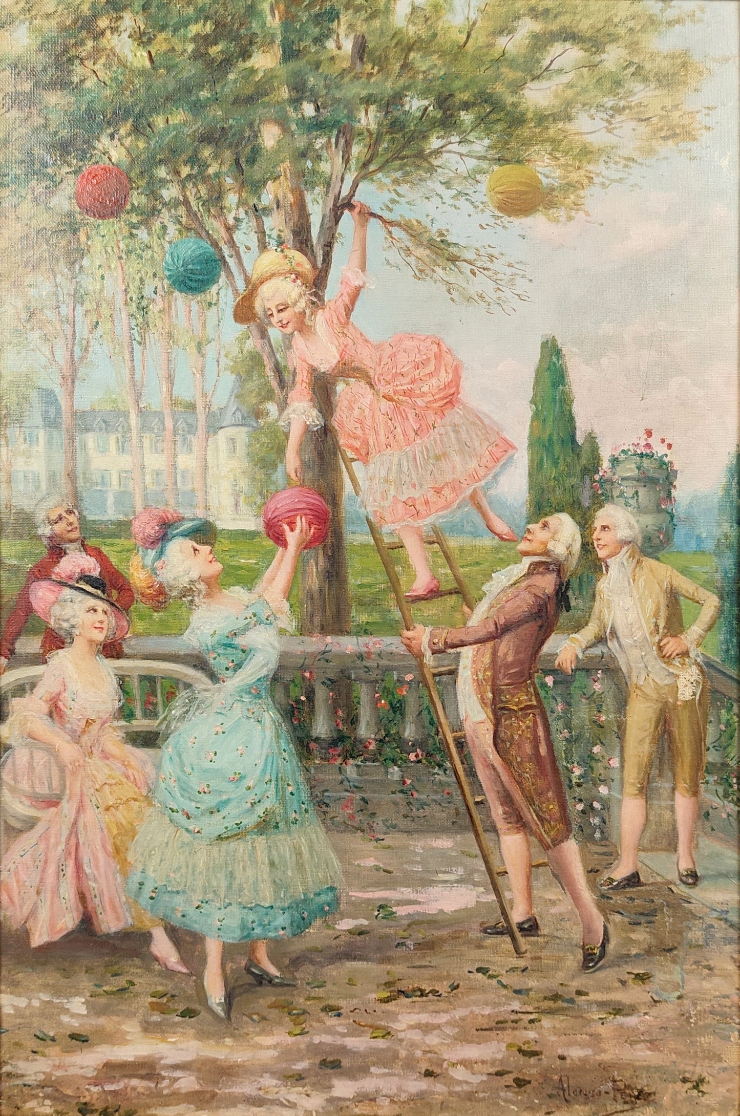 Mariano Alonso Pérez | Fiesta Galante | Óleo sobre lienzo | Pintura de Casacones S. XIX