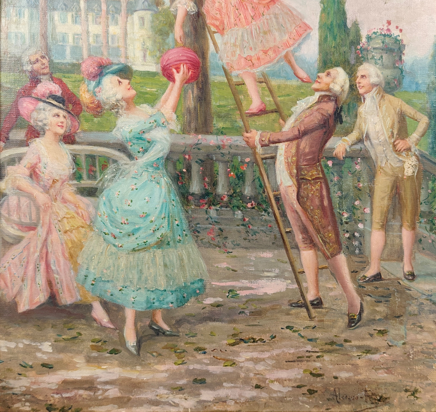 Mariano Alonso Pérez | Fiesta Galante | Óleo sobre lienzo | Pintura de Casacones S. XIX