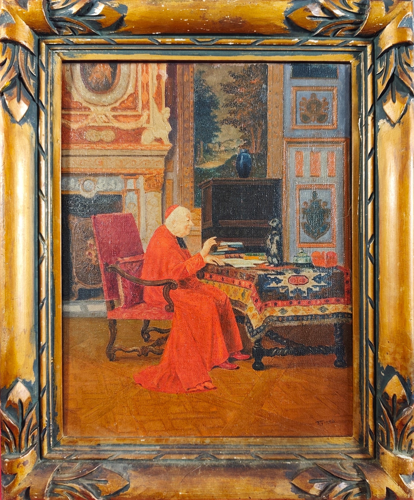 Frans Geerts | El Cardenal en su Estudio | Óleo sobre lienzo | Costumbrismo Anecdótico Belga