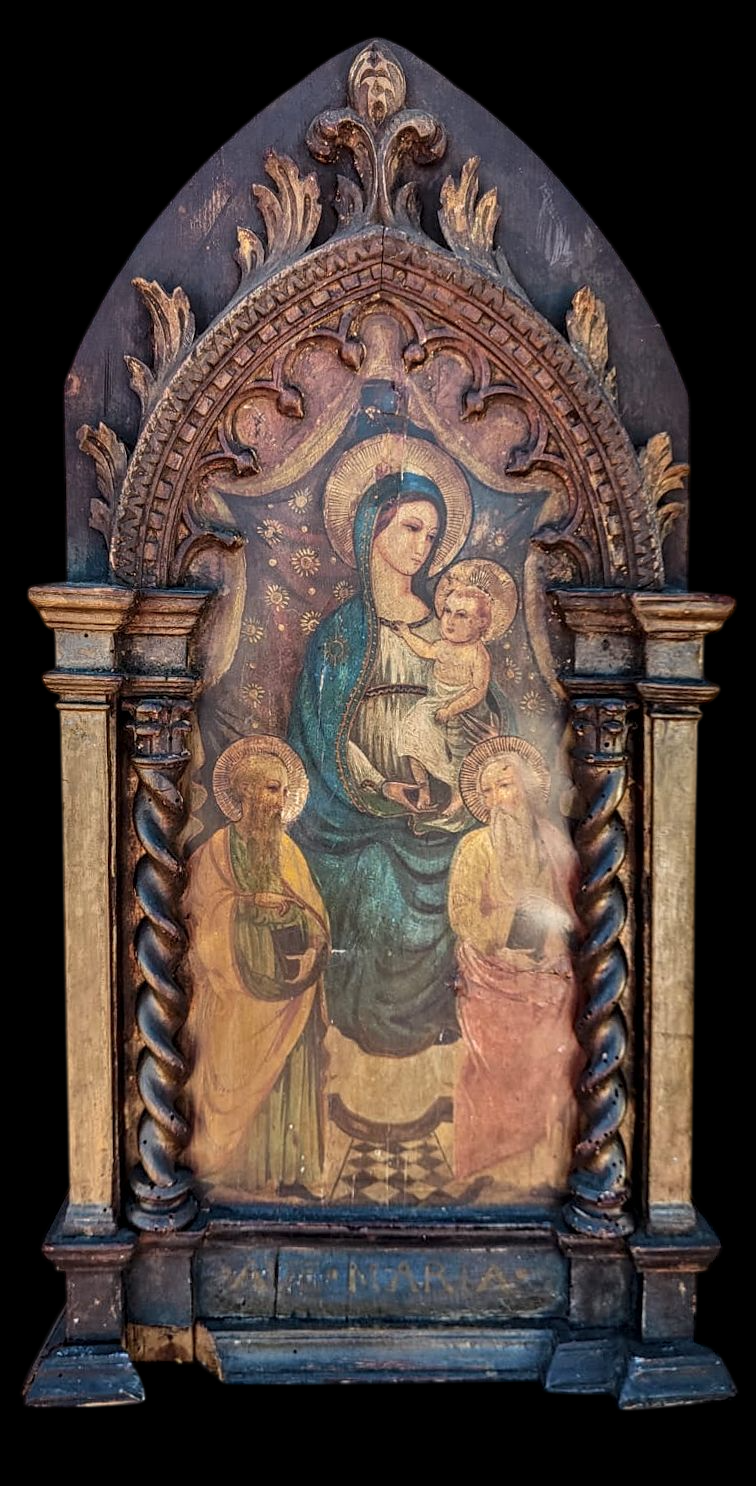 Escuela Europea , The Ave Maria Relic: Madonna con el Niño y Santos , Óleo y Retablo de Alta Antigüedad