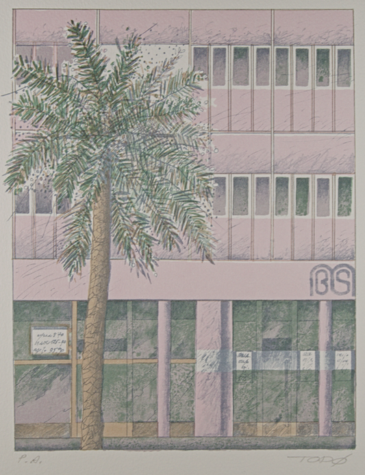 FRANCESC TODÓ | DIAGONAL (EDIFICIO BANCO SABADELL) | SÍNTESIS ARQUITECTÓNICA | LITOGRAFÍA ORIGINAL (P.A.).