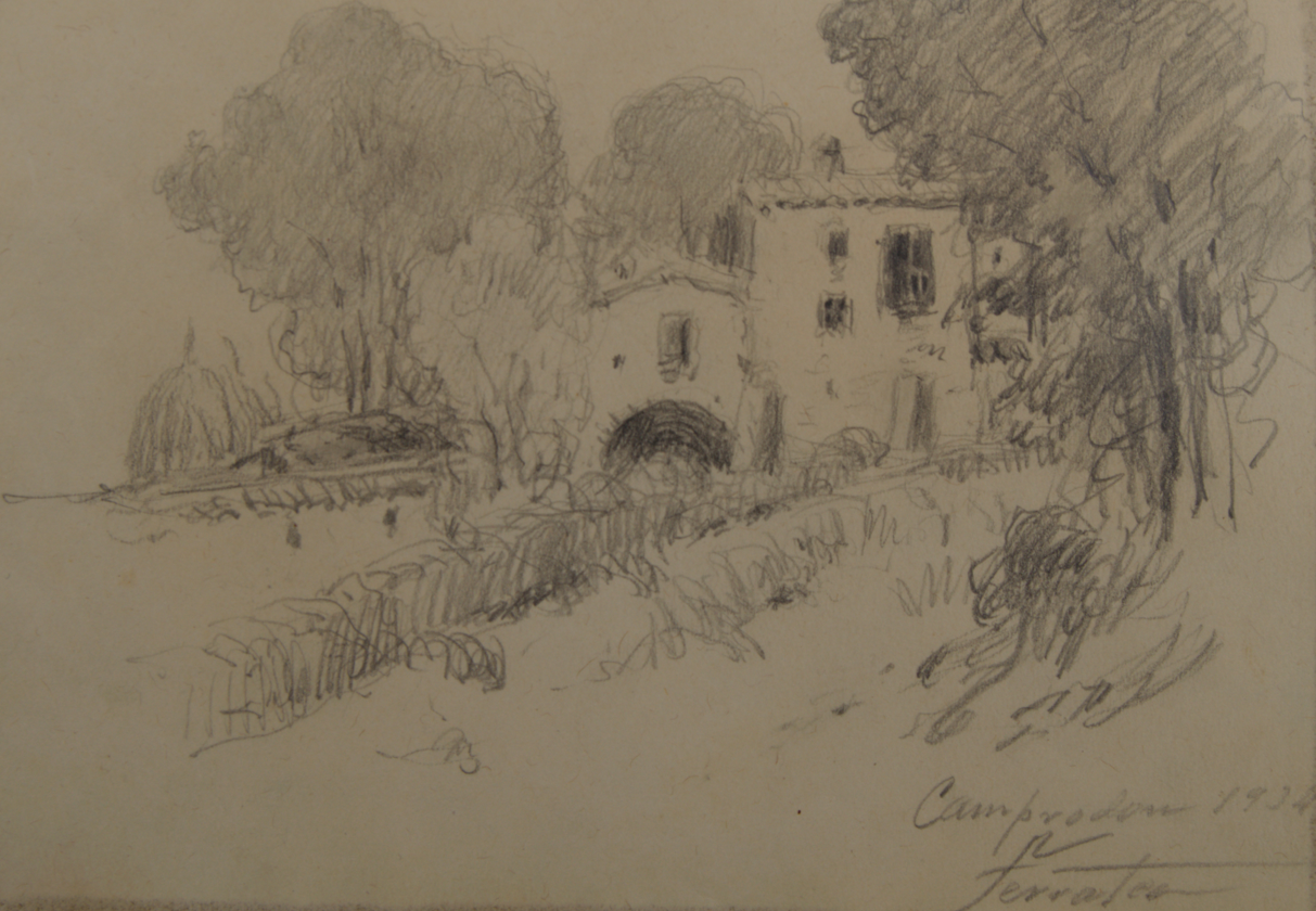 ANTONI DE FERRATER | PAISAJE DE CAMPRODON (1934) | DIBUJO ORIGINAL | NOUCENTISME CATALÁN