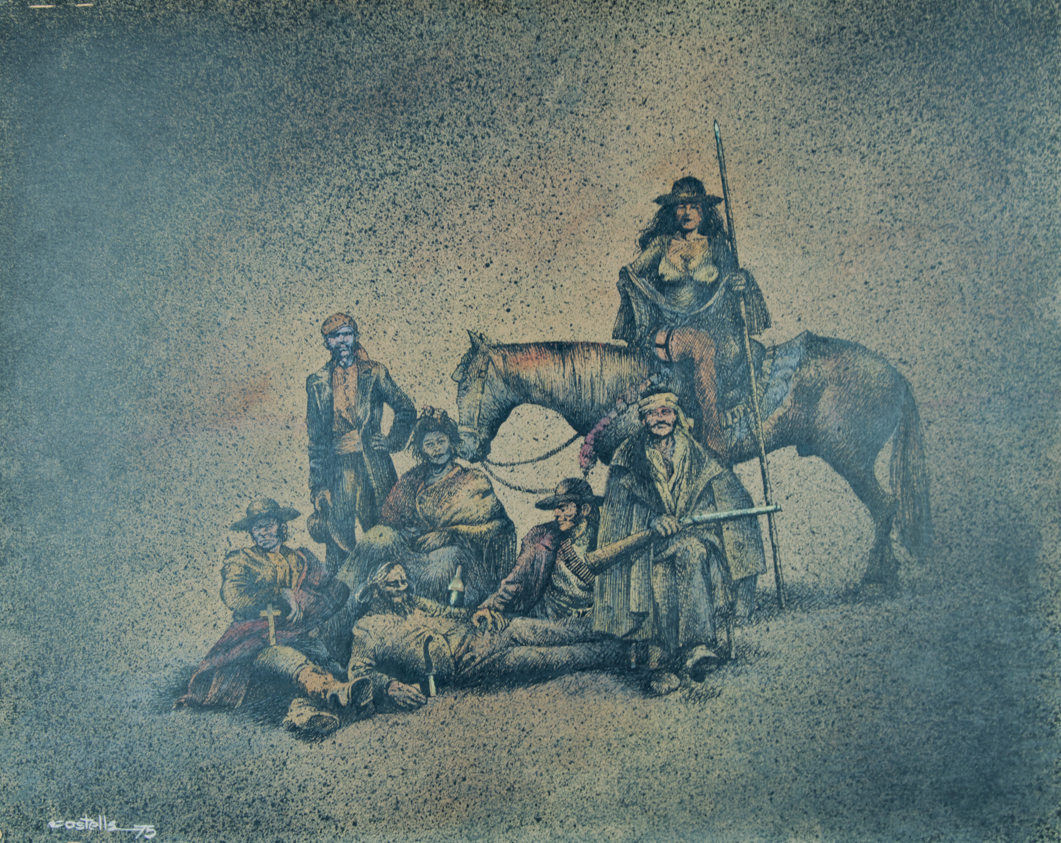 Castells | La Partida de Bandoleros (1975) | Acuarela y Técnica Mixta Original